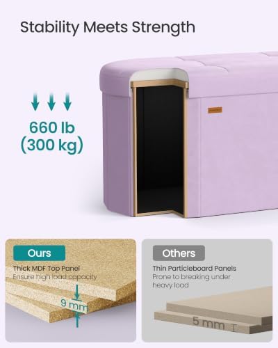 SONGMICS Folding Ottoman with Storage, Oval Bench, Velvet Fabric - Image 4