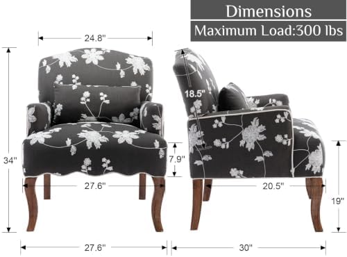 Shunzhi Floral Accent Chairs Farmhouse Upholstered Armchair Linen Reading Chair - Image 2