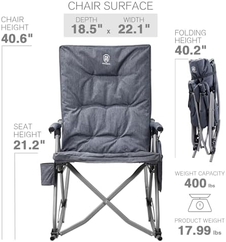 EVER ADVANCED Oversized Folding Rocking Camping Chair, Padded Portable Rocker - Image 6