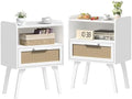 Lerliuo Rattan Nightstands Set of 2, Bedside Table by Lerliuo