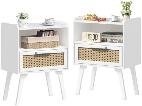 Lerliuo Rattan Nightstands Set of 2, Bedside Table by Lerliuo