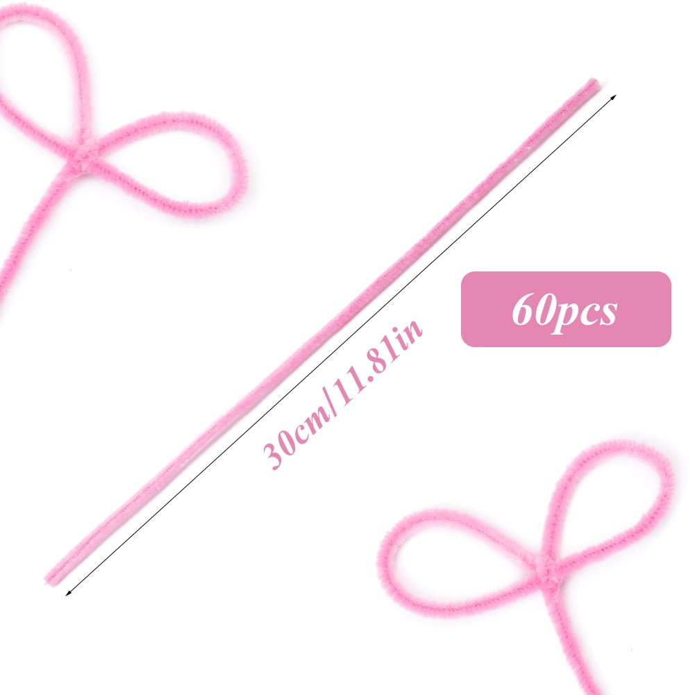 60 Pieces Pink Pipe Cleaners, Christmas Craft Pipe Cleaners,Pipe Cleaners Chenille Stem,Pipe Cleaners Bulk,Art Pipe Cleaners for Creative Home Decoration Supplies Arts and Crafts Project