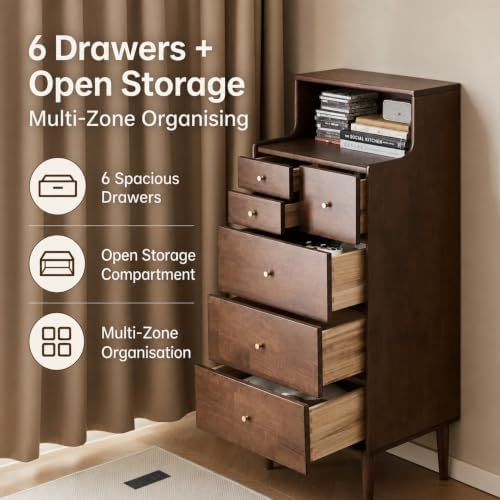 YESWOOD 100% Solid Wood Nightstand, 6 Drawer - Image 3