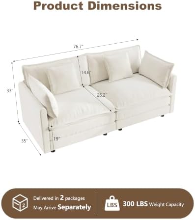 76.7" Cloud Couch for Living Room, Deep Seat Loveseat Sofa - Image 2