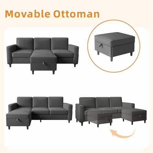 78" Dark Gray L Shaped Sectional Sofa Couch - Image 6
