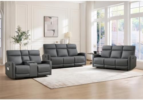 ANJ 2-Piece Premium Faux Leather Manual Reclining Sofa Set, Include Loveseat by ANJ