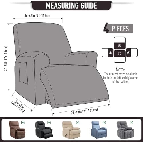 TAOCOCO Oversized Stretch Recliner Chair Covers 4 Piece - Image 4