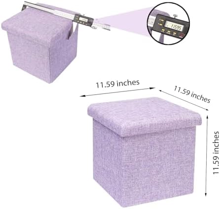 B FSOBEIIALEO Storage Ottoman Cube, 11.8" Linen Small Ottoman, Light Purple - Image 3