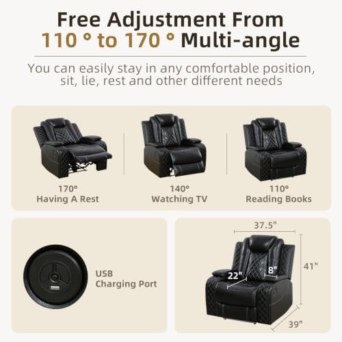 3-Piece Leather Power Recliner Sofa Set, Home Theater Seating - Image 6