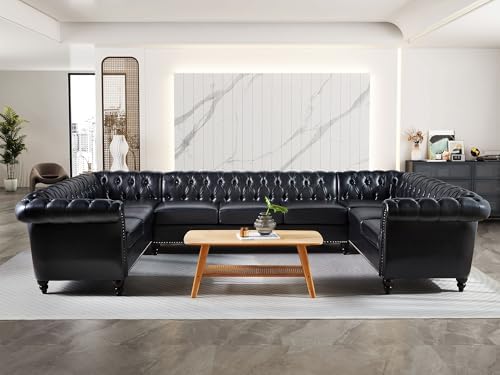QHITTY U-Shaped Sofa, Sectional Chesterfield Leather Faux Couch 9-Seater by QHITTYFurnitureLife