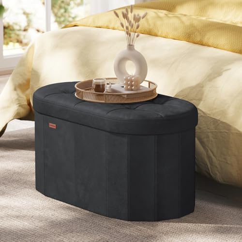 SONGMICS Folding Ottoman with Storage, Oval Bench, Velvet Fabric - Image 2
