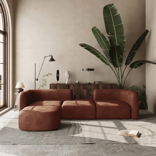 Acanva Mellow Modern Tight Curved Back Velvet Sofa, 4 Seater Modular by acanva