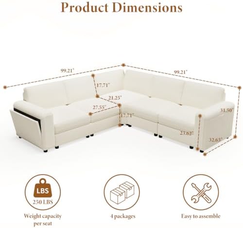 Vesgantti Modular 5-Seater Chenille L Shaped Sectional Sofa - Image 2