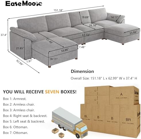 EASE MOOSE Oversized U Shape Sectional Modular Sofa, Wide Deep seat Sectional - Image 2