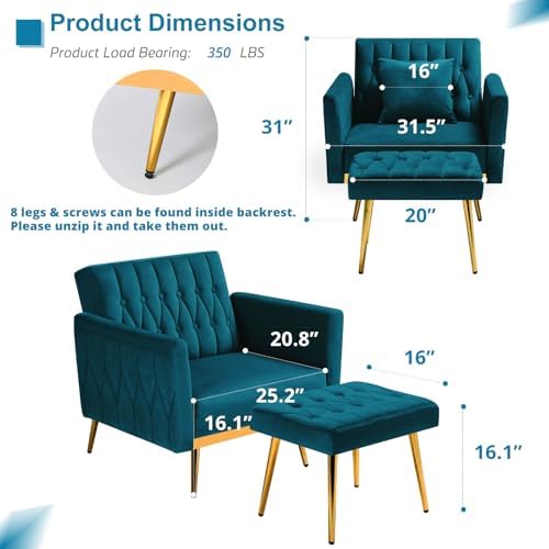 Velvet Accent Chair w/Ottoman & Adjustable Backrest - Image 3
