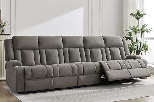 Recliner Sofa with Cup Holders, 5-Seater Fabric Reclining Couch, Manual by Unknown