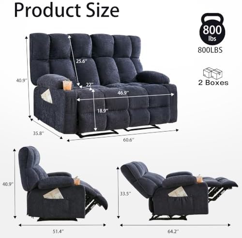 Oversized Loveseat Recliner Sofa, Wall Hugger Reclining Loveseat - Image 2