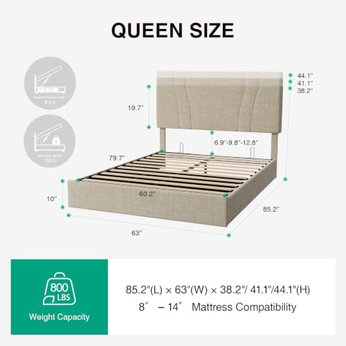 Novilla Queen Lift Up Storage Bed Frame/Charging Station/LED Light - Image 2