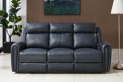 THSUPER Blue Genuine Leather Power Recliner Sofa Couch Set - Image 5