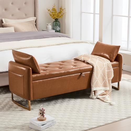 Storage Bench for Bedroom, 65Inch End of Bed Storage Bench Brown - Image 6