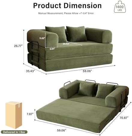 59" Convertible Sofa Bed, Boneless Sleeper Futon Couch - Image 2