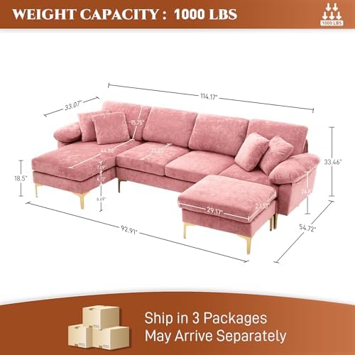 OUYESSIR 114" U-Shaped Modular Sectional Sofa - Image 2