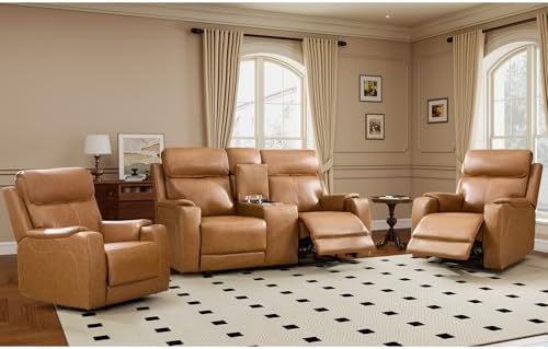 HAOMARKETS 3-Piece Top Grain Leather Electric Reclining Sofa Set, Include 2 by HAOMARKETS