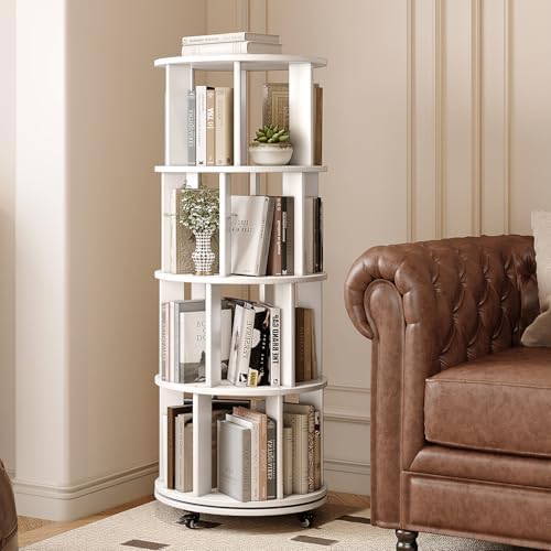 Rotating Bookshelf, 4 Tier Solid Wood Bookshelf Tower by IUNVR