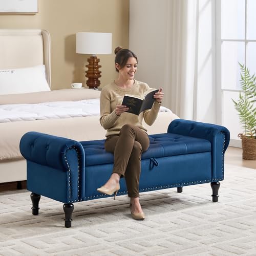 Storage Bench for Bedroom, Velvet Queen Size Benches - Image 5
