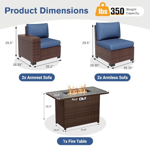 Patio Furniture Set with 44'' Fire Pit Table - Image 3