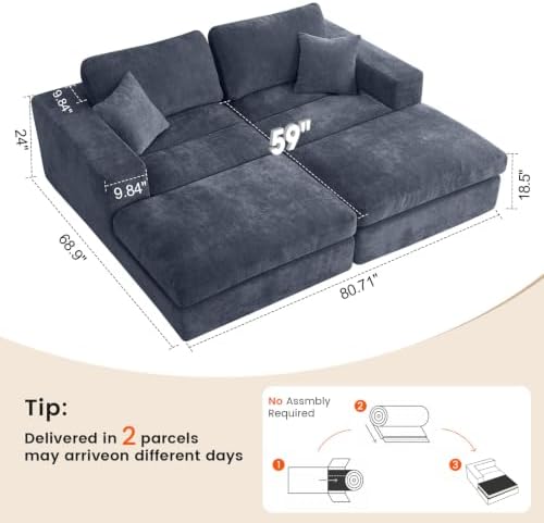 Oversized Double Chaise Lounge Chair, Cloud Boneless Sofa Bed - Image 3