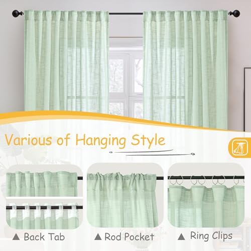 Light Green Linen Semi Sheer Curtains 40 Inch Length - Image 6
