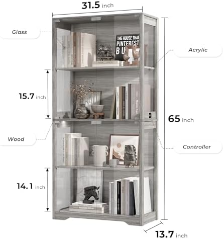 BROTTAR Display Cabinet with Glass Doors, 4-Tier Display Case - Image 2