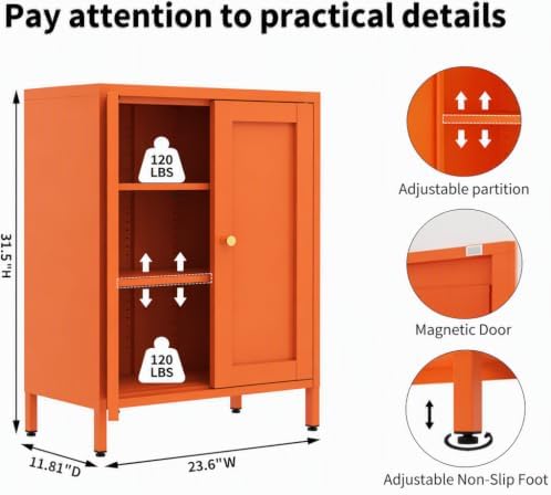 Orange Metal Storage Bathroom Floor Cabinet - Image 2
