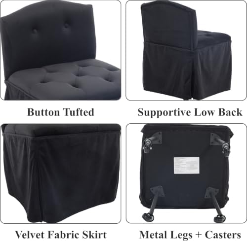 Black Velvet Makeup Vanity Chair - Image 3