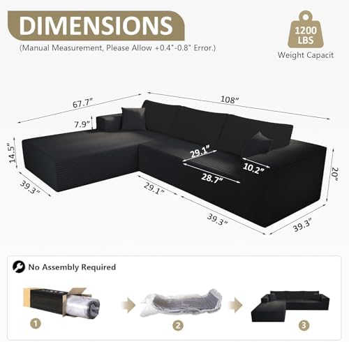 108" Modular Sectional Sofa, Boneless Cloud Couch - Image 2
