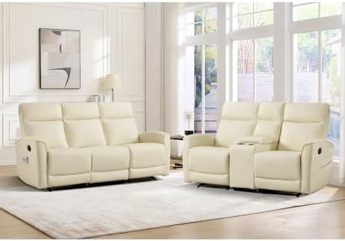ANJ 2-Piece Premium Faux Leather Manual Reclining Sofa Set, Include Loveseat by ANJ