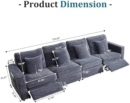 ORRD Power Reclining Sectional Sofa, Electric 4 Seat Recliner - Image 2