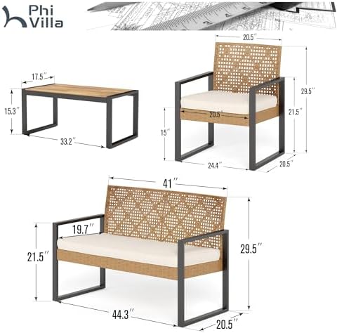 PHI VILLA 4 Piece Yellow Wicker Patio Furniture Set - Image 2