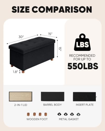 B FSOBEIIALEO 30" Folding Storage Ottoman - Image 3