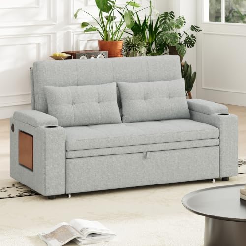 COLAMY 65'' Convertible Futon Sofa Bed, Pull Out Couch Bed, Light Grey by COLAMYHOME