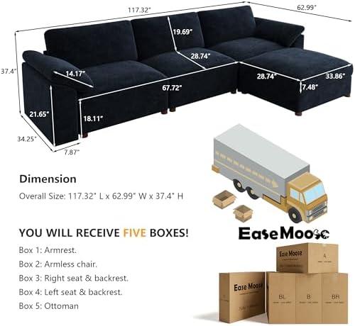 EASE MOOSE Blue Sectional Modular Sofa, Oversized L Shape Sectional Couch Wide - Image 2
