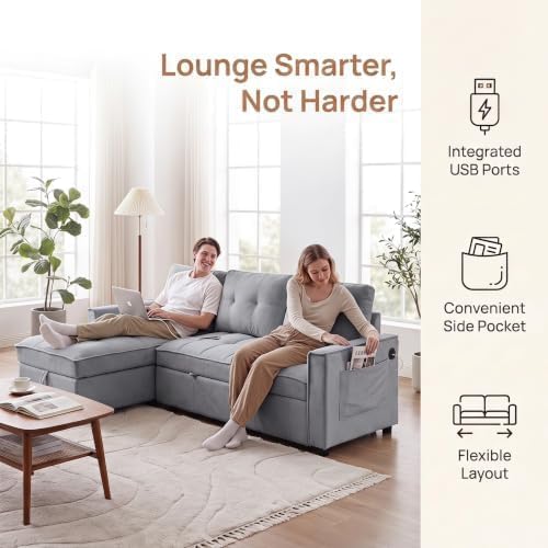 71" L Shaped Queen Pull Out Sofa Bed - Image 7