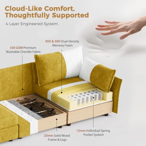ABCASA Oversized Modular Sectional Sofa Yellow, L-Shaped Convertible Couch - Image 6