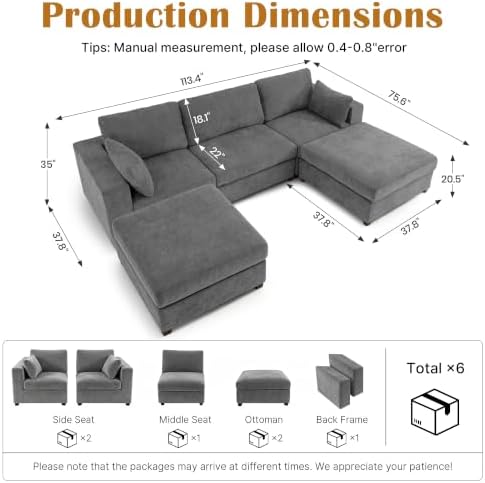 Oversized Modular Sectional Sofa, Light Grey - Image 2