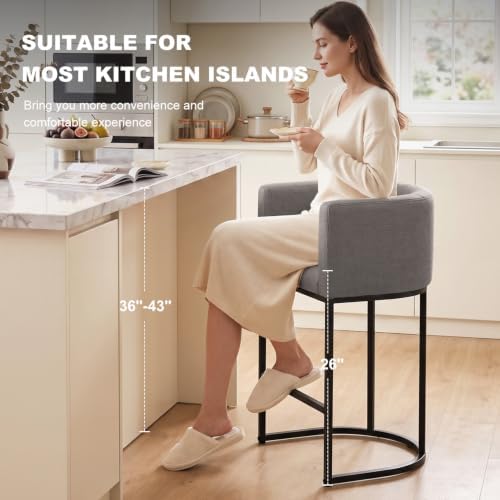 26" H Counter Height Bar Stools Set of 4, Modern Barrel Counter Stools - Image 3