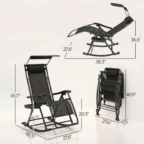 Outsunny Outdoor Rocking Chairs Zero Gravity Lounge Rocker Black - Image 3