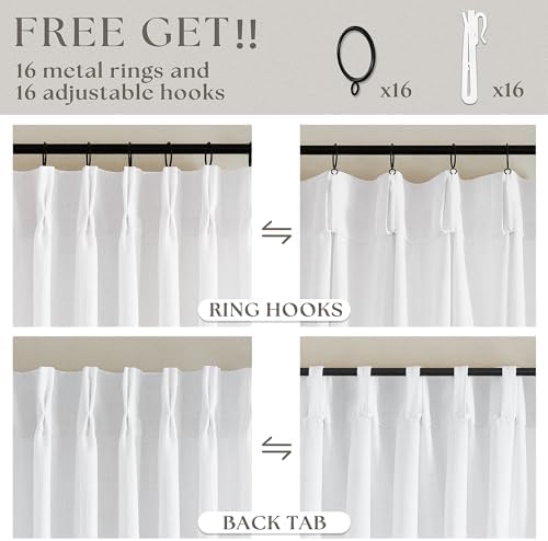 TWODRAPES Pleated Linen Snow White Curtains 96 Inches Long 2 Panels Set - Image 5