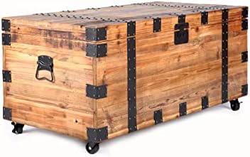 NewCosmos 41" Reclaimed Fir Wood Storage Trunk Coffee Table - Image 3