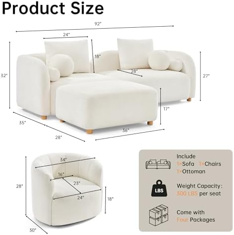 3 Piece Modern Couch Set, Sofa&Swivel Accent Chair&Ottoman - Image 2